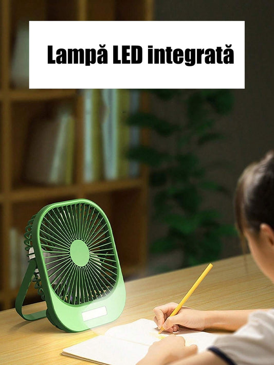 Mini Ventilator Portabil USB, 3 Trepte de Viteză și LED, Cap Rotativ 180°, Silențios și Compact – Ideal pentru Birou, Casă sau Mașină