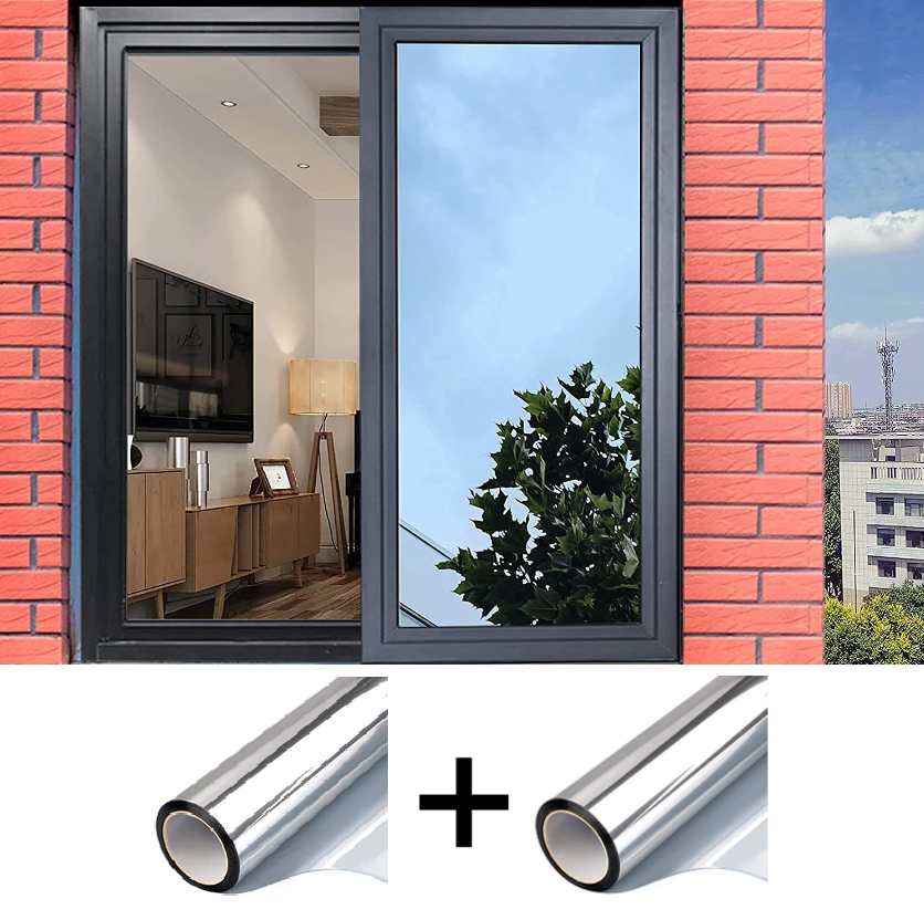 1+1 PROMO Folie Reflexivă pentru Geamuri Interioare cu Efect de Oglindă | Protecție Solară UV | 60 x 300 cm