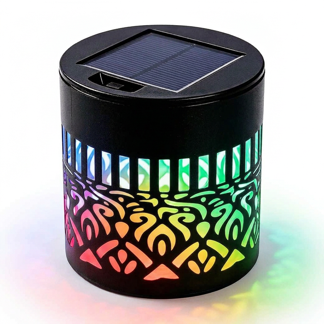 Lampa Solara de Perete cu Proiectie Mandala | LED Multicolor Curcubeu | IP65 | 0.5W | 600mAh | Metal | 8.4x8.4x8.6 cm