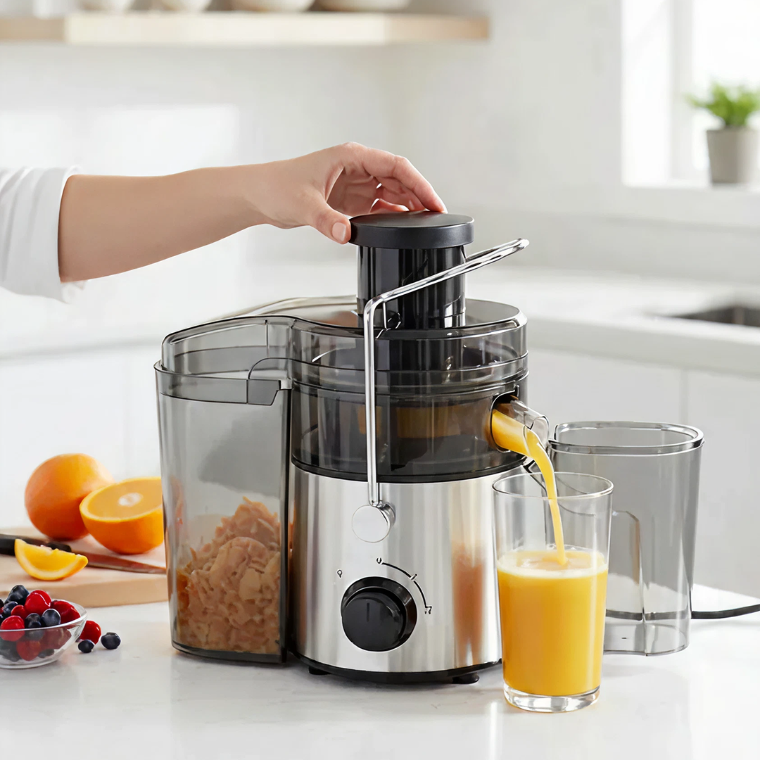Storcator Citrice Electric 800W | 2 Trepte Viteza | Rezervor 550ml | Compartimente Separate Suc/Resturi | Curatare Rapida | Argintiu | Transport Gratuit