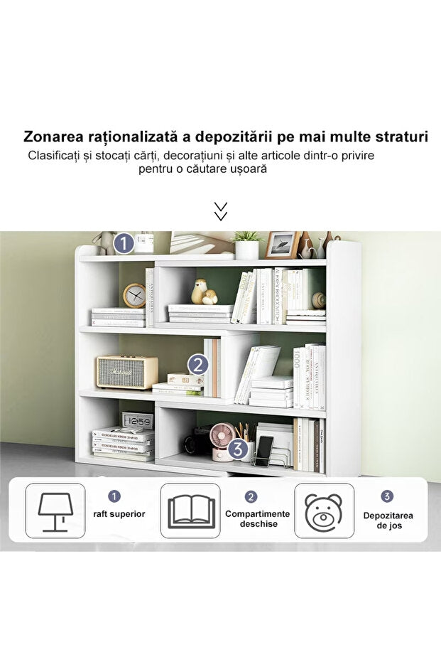 Bibliotecă Rotativă și Extensibilă 60–120 cm, cu 6 Compartimente, Albă