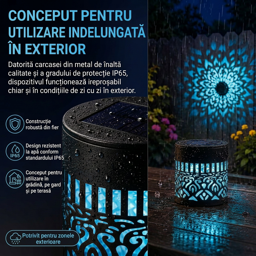 Lampa Solara de Perete cu Proiectie Mandala | Lumina multicolora RGB | Aprindere Automata | Metal | Exterior | 8.6x8.4 cm