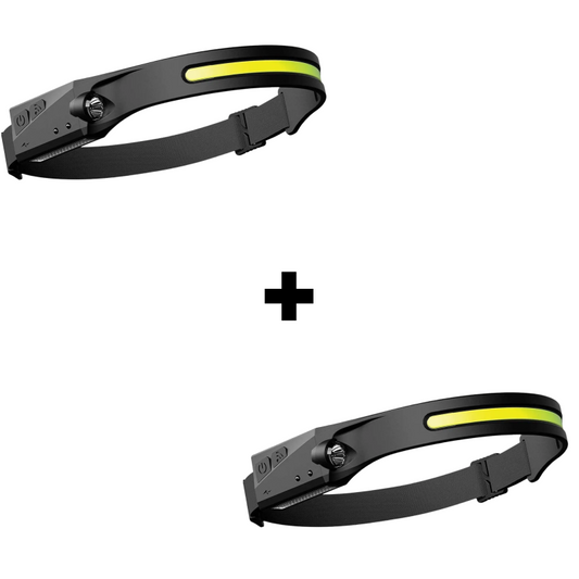 Promo 1+1 Gratuit | Lanterne Frontale cu Senzor de Miscare | LED COB + XPE | Rezistente la Ploaie | Acumulator Intern