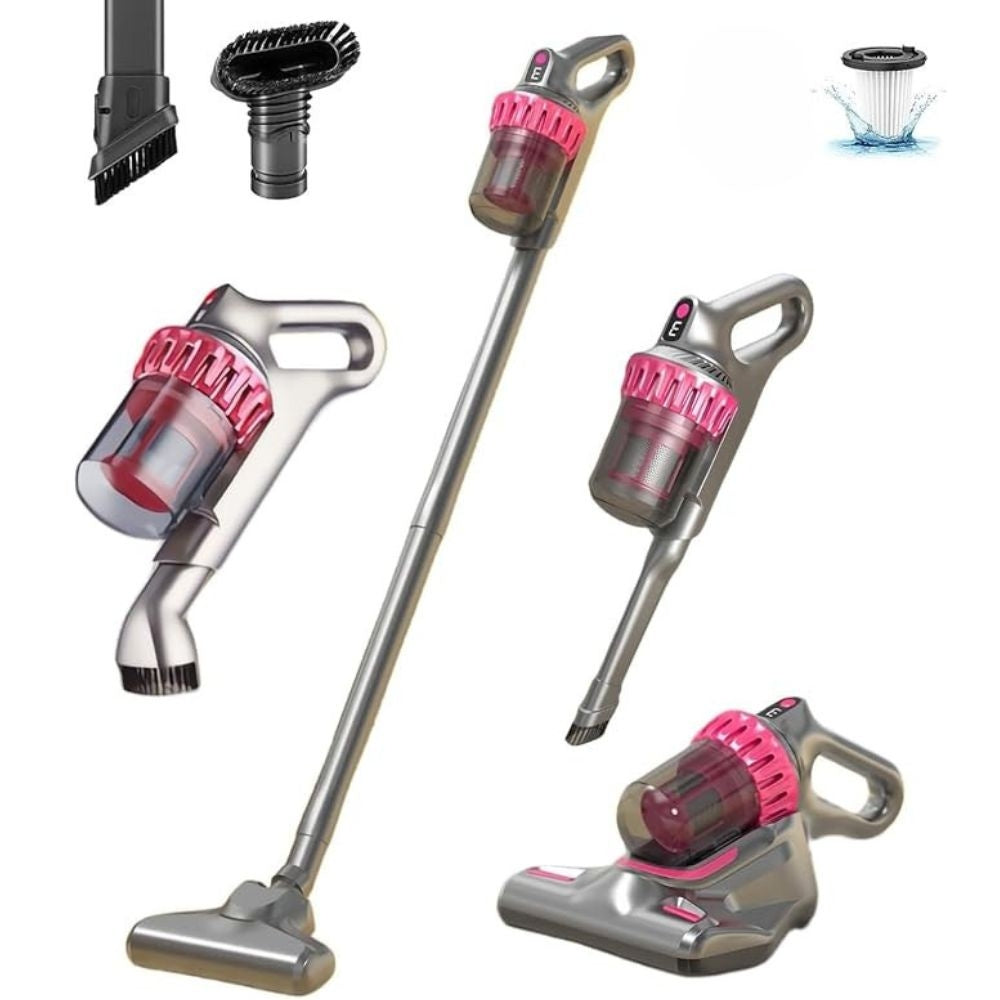 Aspirator fără Fir 4 în 1, 10.000 Pa, Filtru HEPA, UV-C Anti-Acarieni și Perie cu LED