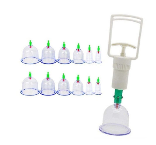 Set 12 Ventuze pentru Masaj, Pompa cu Vacuum, Functie Terapeutica, Transparente