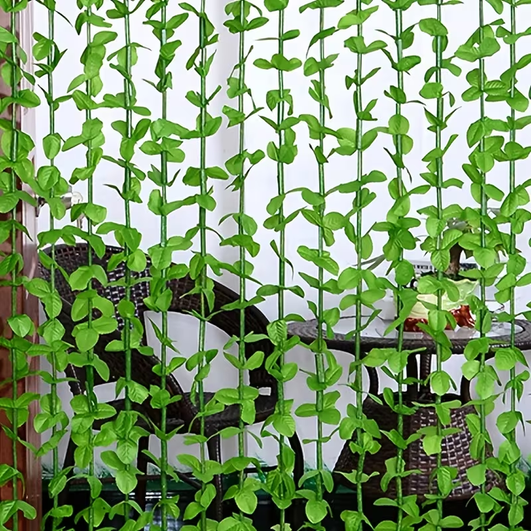 Perdea Decorativa Usa 90x180 Cm Cu Frunze | Bambus Si Material Textil | Anti Insecte | Verde