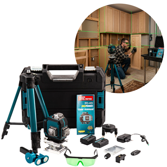 Nivela Laser Profesionala 4D 16 Linii Verde 360° | Autonivelare | 2 Acumulatori | Trepied + Telecomanda | Set Complet Constructii