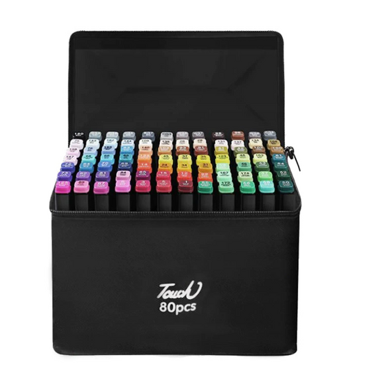 Set 80 Markere Cu 2 Capete Subtire Si Gros | Carioci Profesionale Pe Baza De Alcool | Cu Geanta Depozitare | Culori Intense Si Durabile