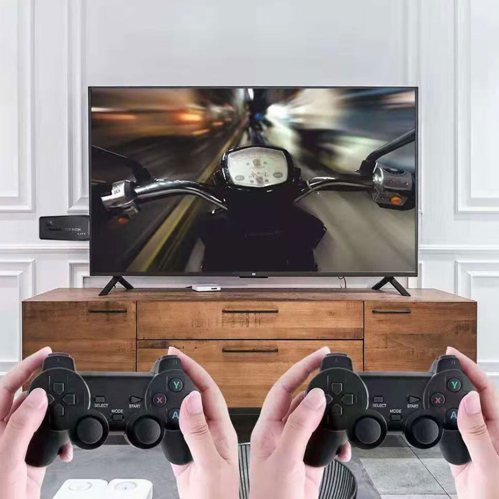 Consola De Jocuri Retro Tip Stick 64GB – 10000 Jocuri, 9 Emulatoare, 2x Controller Wireless 2.4GHz, HDMI, USB