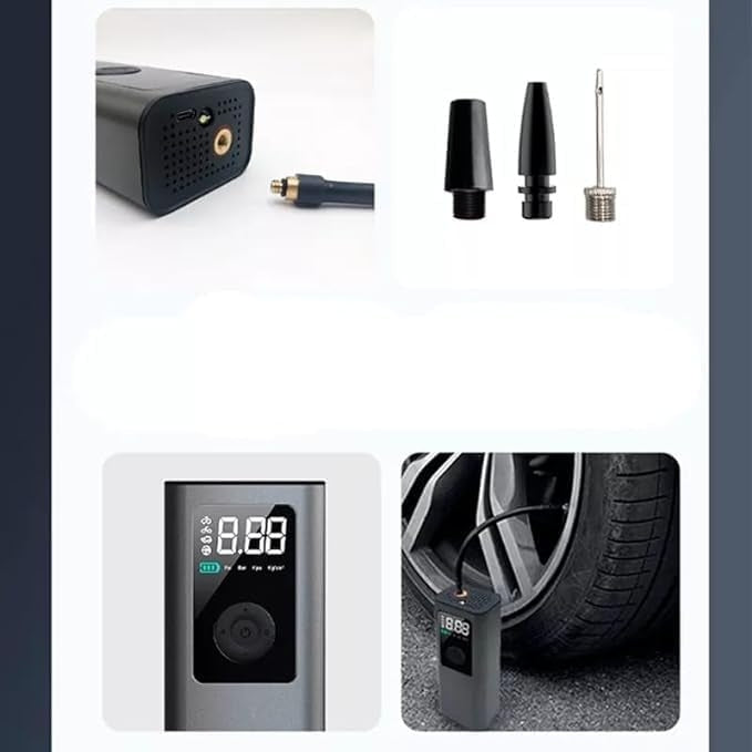Compresor Auto Portabil cu Alimentare USB, 10,34 bar / 150 PSI, Afișaj Digital și Lanternă LED