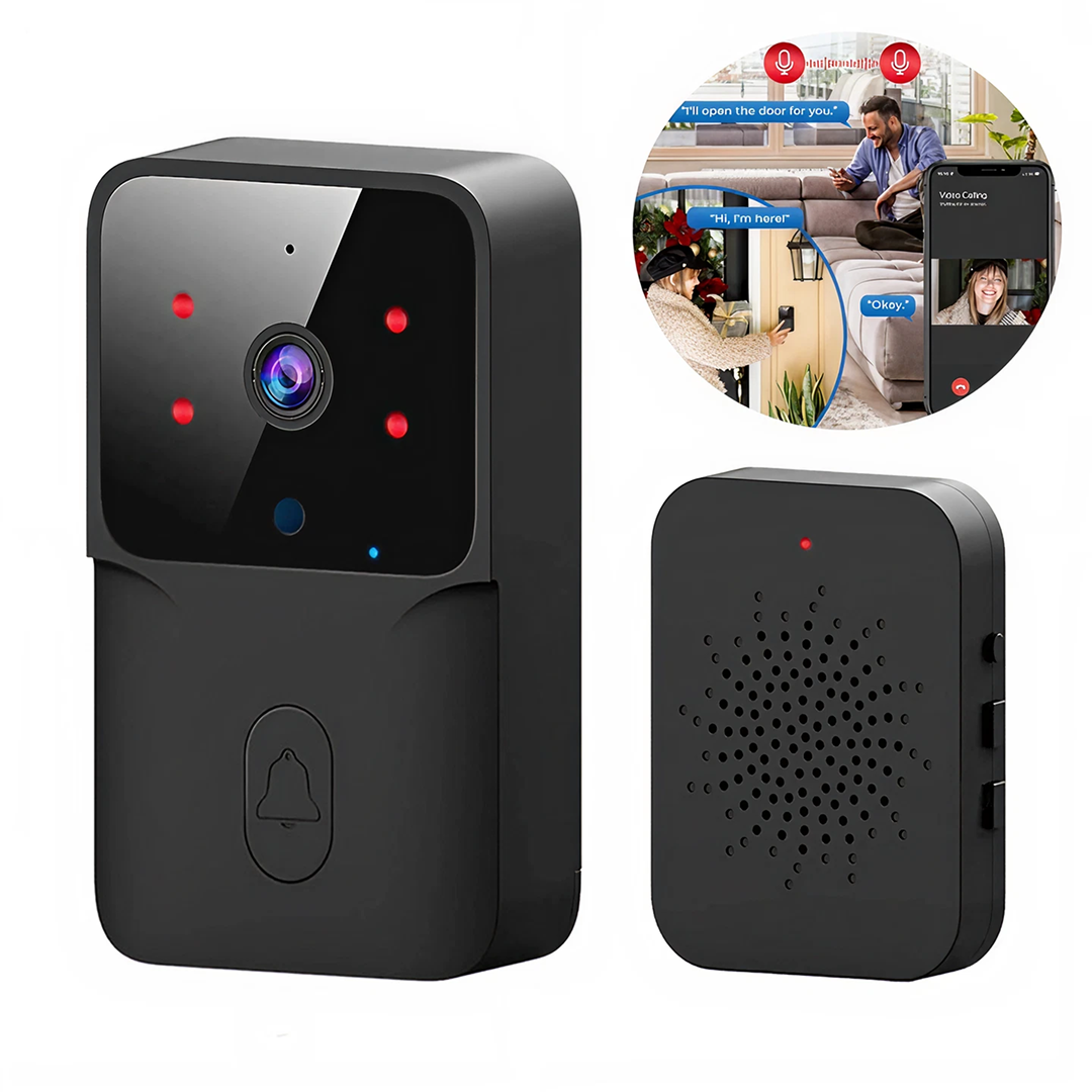 Sonerie Video Wireless 1080P | Control Prin Aplicatie | Viziune Nocturna HD | WiFi 2.4GHz | Neagra