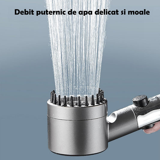 Cap De Dus Cu Filtru Integrat | Presiune Reglabila | 4 Tipuri De Jet | Pini Din Silicon Pentru Masaj