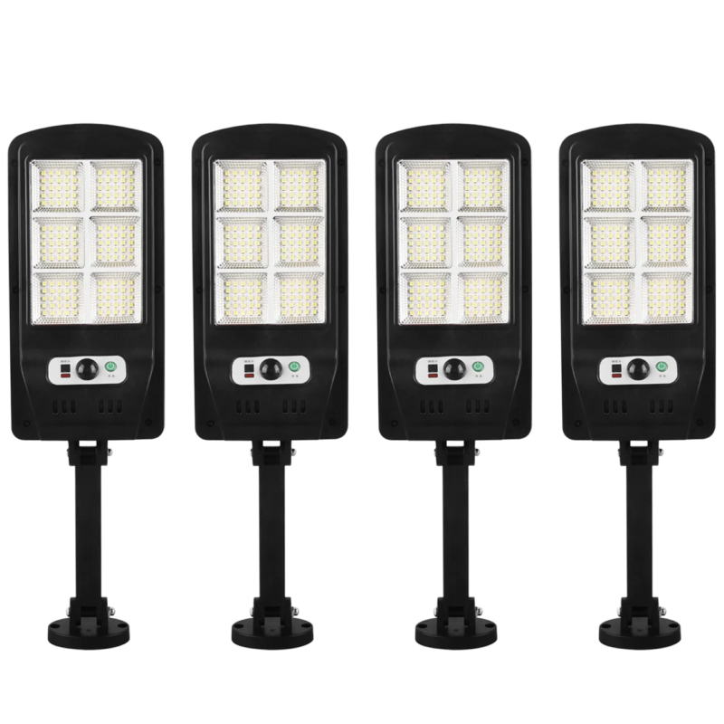 Set 4 Lampi Stradale Solare 90W | Senzor Miscarе | Panou Solar Integrat | Control Intensitate & Timer | Montaj Pe Perete