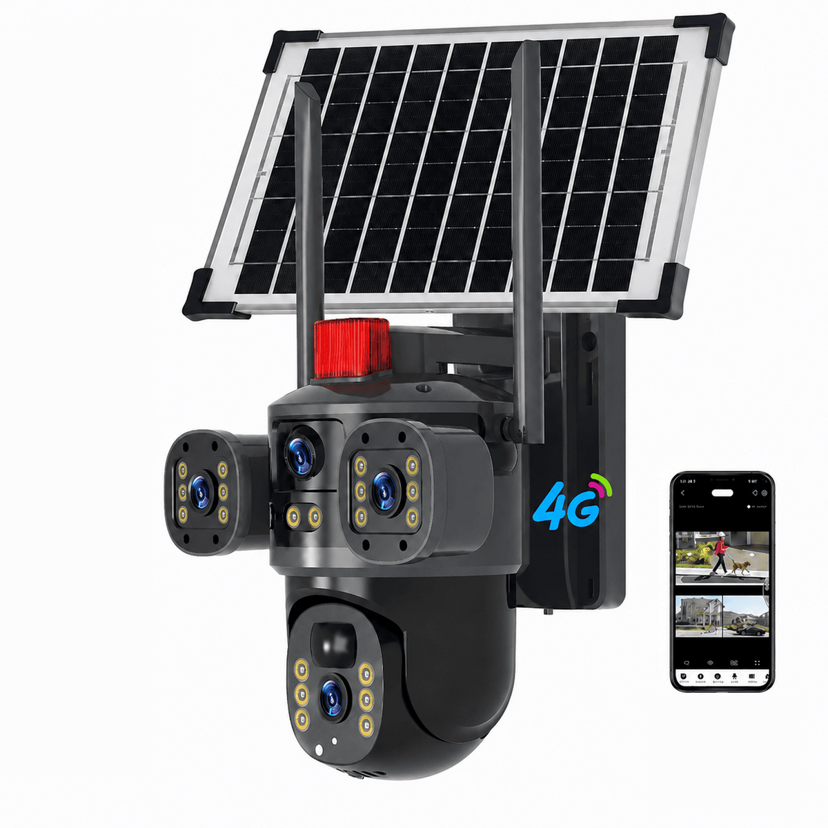 Cameră Solară 4G LTE cu 3 Obiective, 9MP, PTZ, Zoom 10x, IP66 + Card de Memorie Cadou