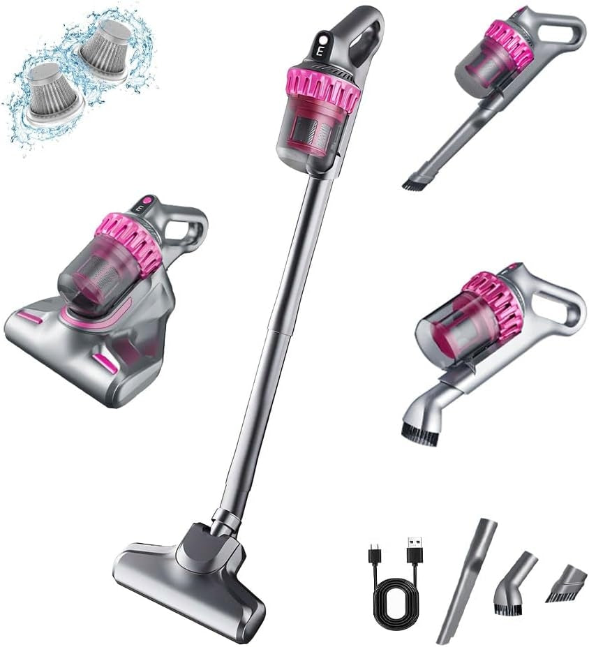 Aspirator Vertical fără Fir 4 în 1, 8500 Pa, cu Lumină UV Anti-Acarieni și Filtru HEPA