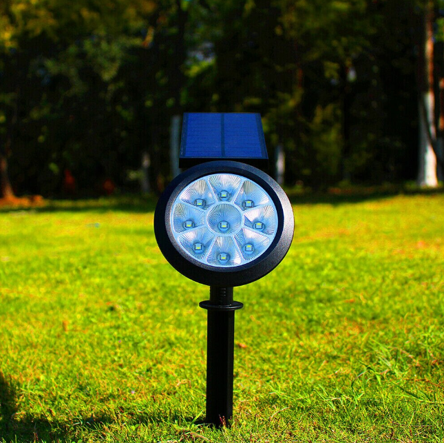 Set 2 Spoturi Solare de Grădină cu 9 LED, Lumină Albă sau 7 Culori, IP65, Montaj în Pământ