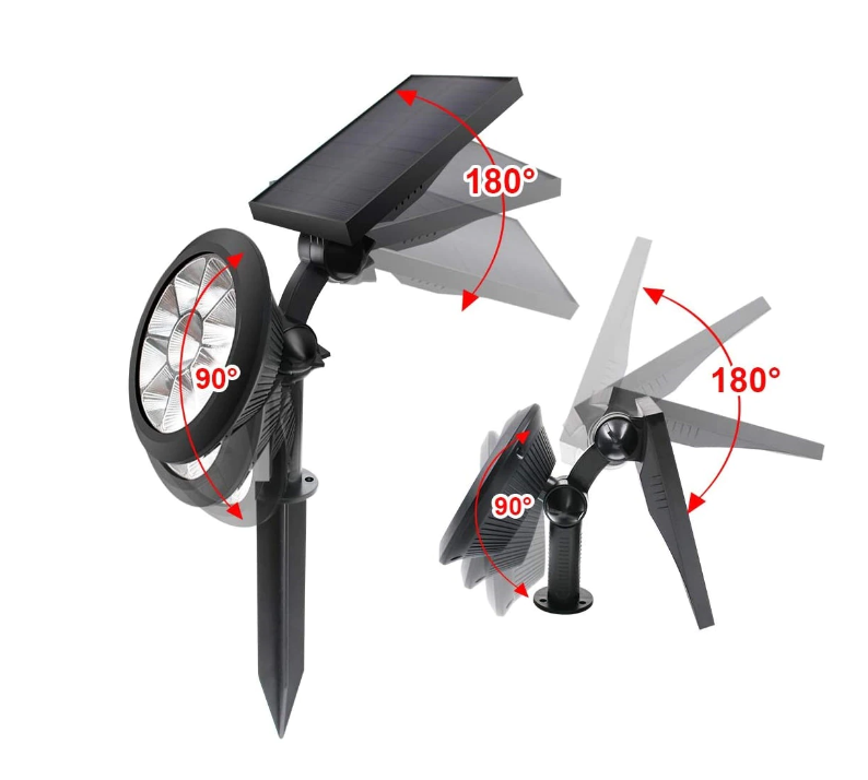 Set 2 Spoturi Solare de Grădină cu 9 LED, Lumină Albă sau 7 Culori, IP65, Montaj în Pământ