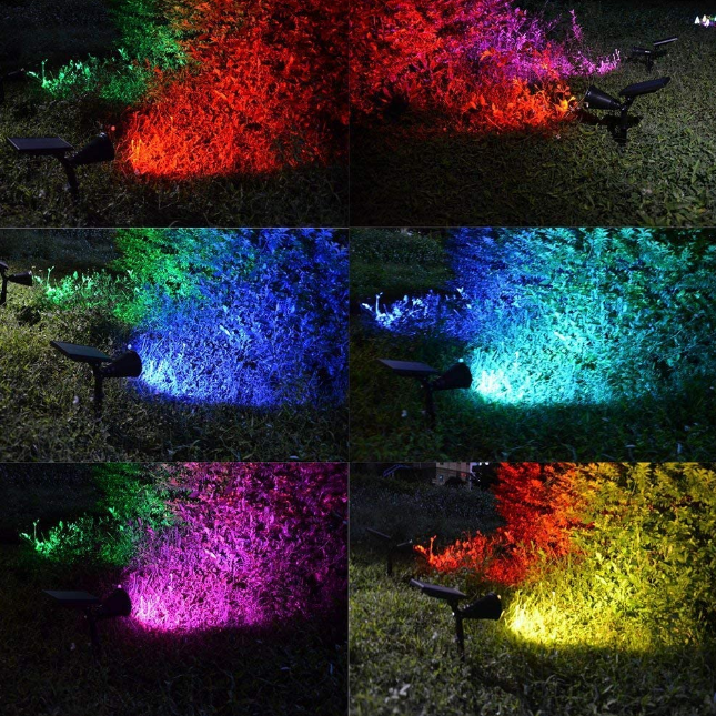 Set 2 Spoturi Solare de Grădină cu 9 LED, Lumină Albă sau 7 Culori, IP65, Montaj în Pământ
