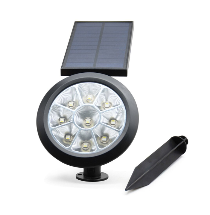 Set 2 Spoturi Solare de Grădină cu 9 LED, Lumină Albă sau 7 Culori, IP65, Montaj în Pământ