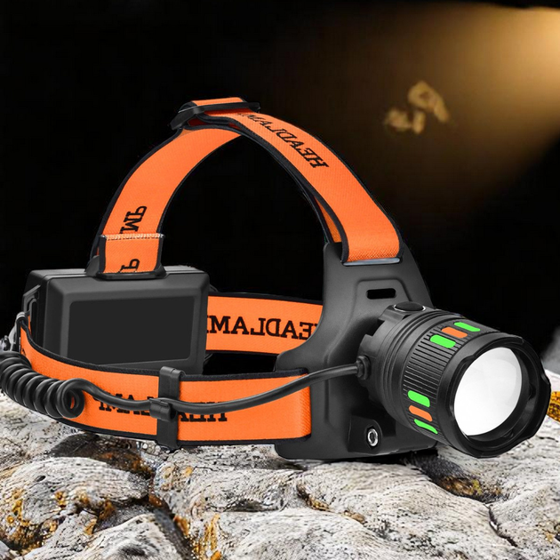Lanterna Pentru Cap, Acumulator Reincarcabil Rapid TIP-C, 5000K, 1000 Metri Distanta, Impermeabila, Zoom Telescopic