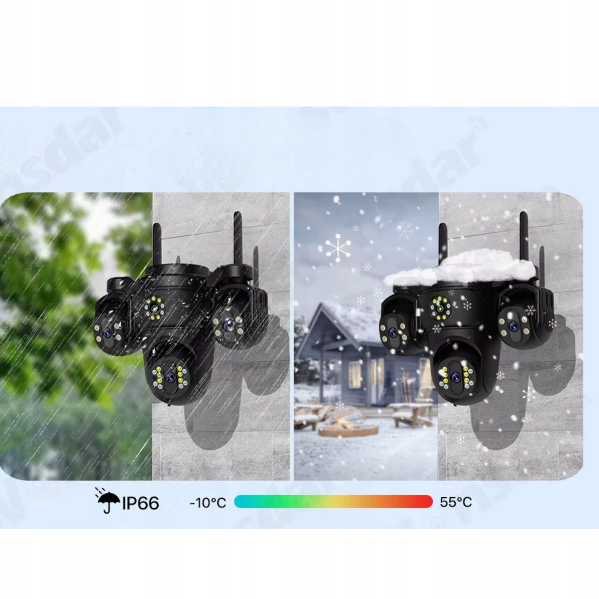 Cameră de Supraveghere WiFi Exterior cu 3 Obiective, 15MP, PTZ 355°, Urmărire AI, IP66