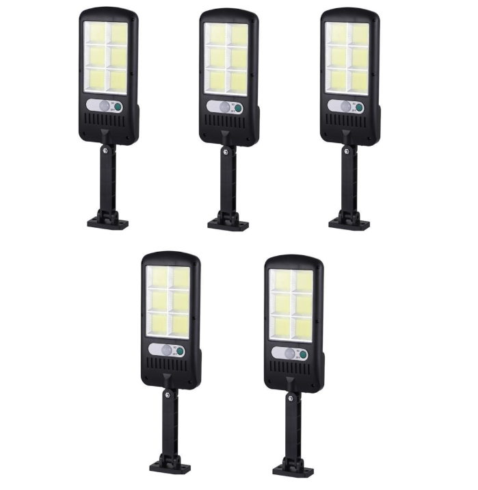 Set 5 Lămpi Solare Stradale cu Senzor de Mișcare, Braț Reglabil și 3 Trepte de Intensitate