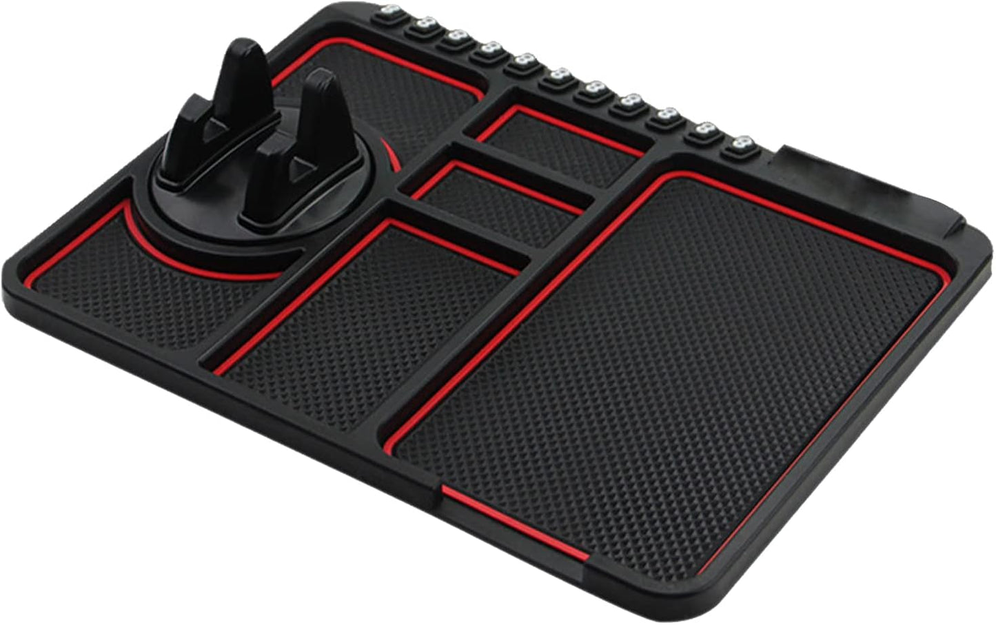 Suport Auto Multifunctional 4-in-1 | Antiderapant | Stand Telefon + Spatii Depozitare + Afisaj Număr Telefon | Culoare Rosu