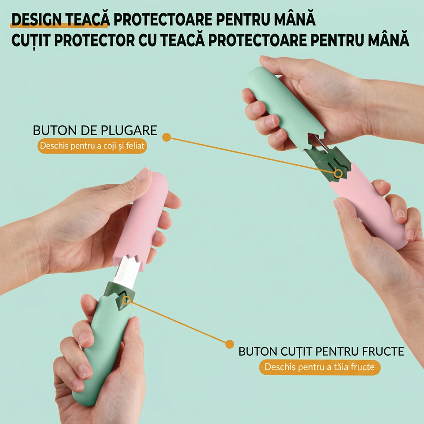 Cutit si Decojitor 2 in 1 pentru Fructe si Legume | Otel Inoxidabil 420 | Lama Dubla | Capac de Protectie