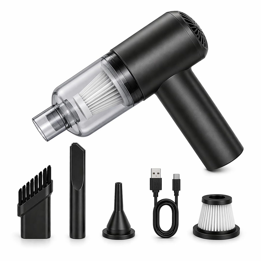 Aspirator Auto Portabil 3 in 1 | 12000Pa | Fara Fir | Aspirare + Suflare + Curatare | USB Reincarcabil | Filtru HEPA | Umed si Uscat