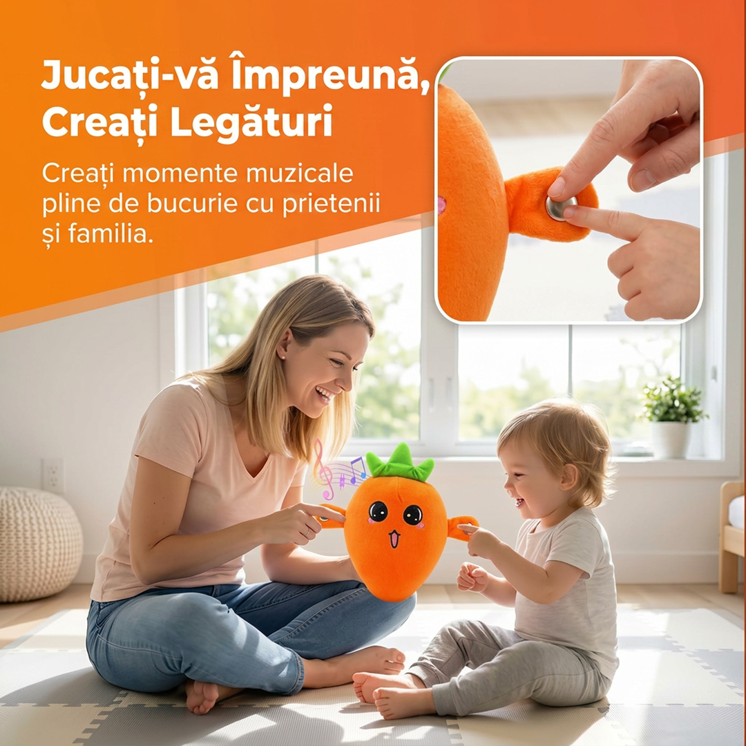 Jucarie Interactiva Muzicala pentru Copii, Model Morcov | Activare prin Atingere | Plus Moale | 3 Baterii AA | 22x20x9 cm