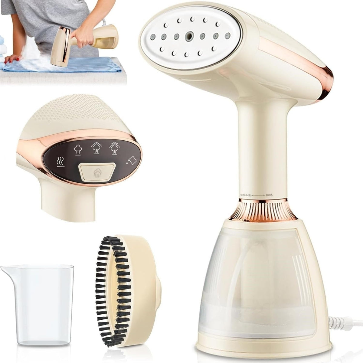 Aparat de Călcat cu Aburi de Mână 1500W, Rezervor 280 ml, Afișaj LED și 3 Trepte