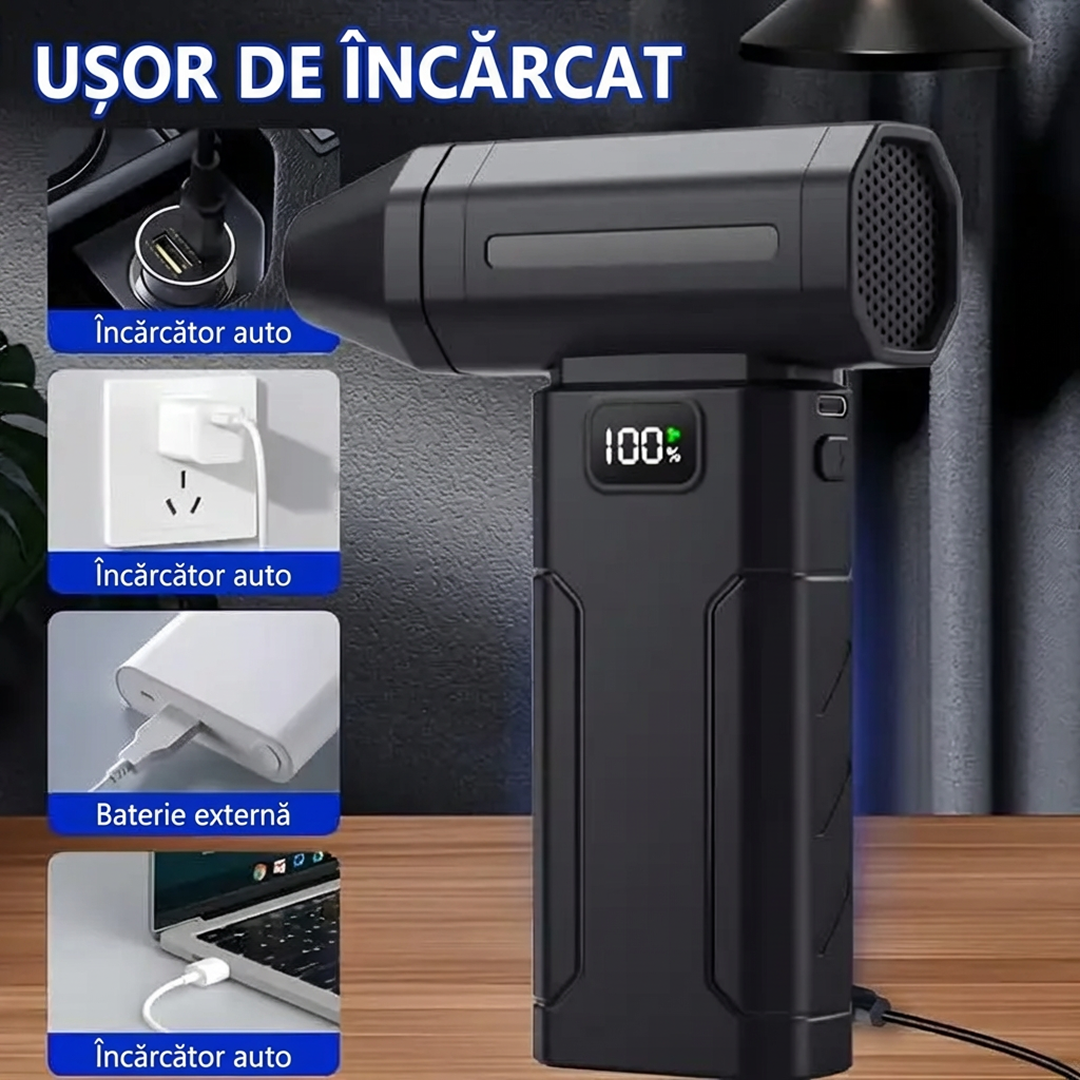 Suflanta Electrica Aer Pentru Curatare | Air Duster Reincarcabil 6000mAh | Fara Fir | 3 Trepte Viteza | Pentru Electronice Si Auto