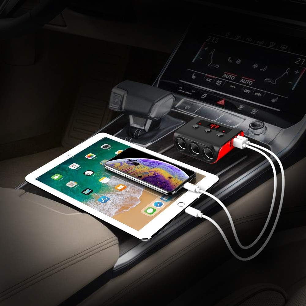 Adaptor Bricheta Auto 7 In 1 | 12V / 24V | 4 Porturi USB | 3 Prize | Display LED | Comutatoare On/Off
