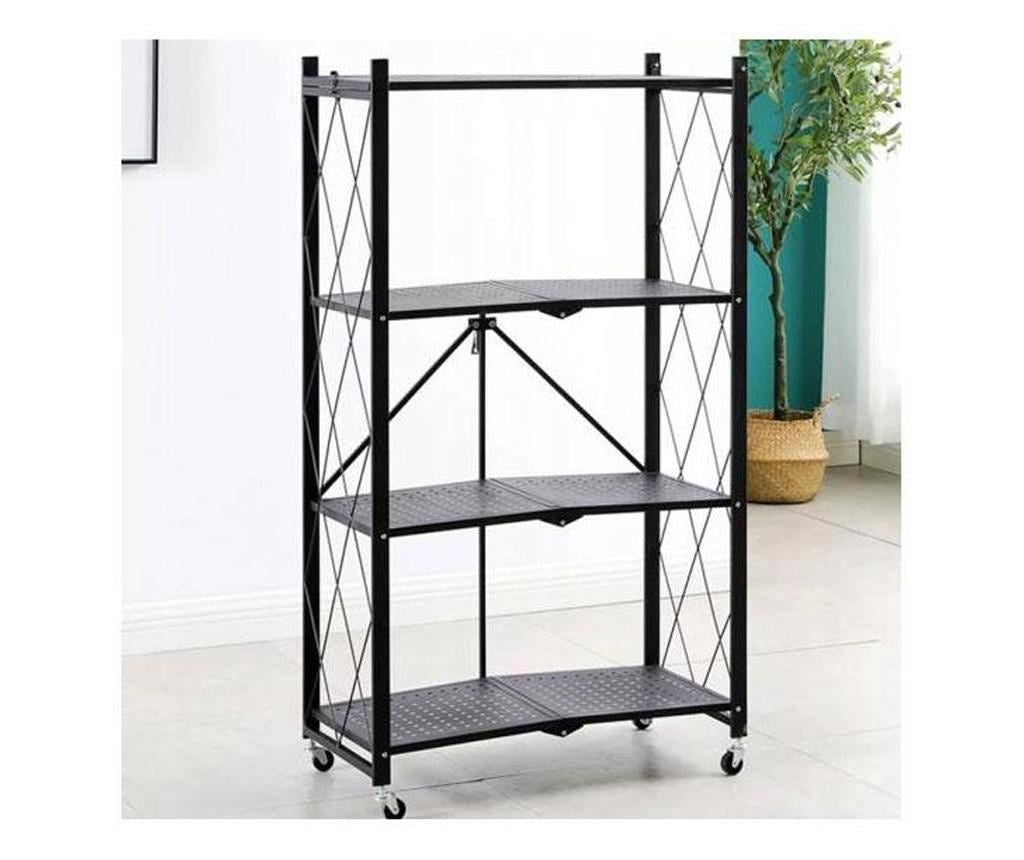 Raft Metalic Pliabil cu 4 Polițe, pe Roți cu Blocare, 200 kg, 72 x 36,5 x 127,5 cm