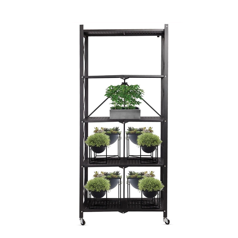 Raft Metalic Pliabil cu 5 Polițe, pe Roți, 100 kg, 72 x 34 x 163 cm