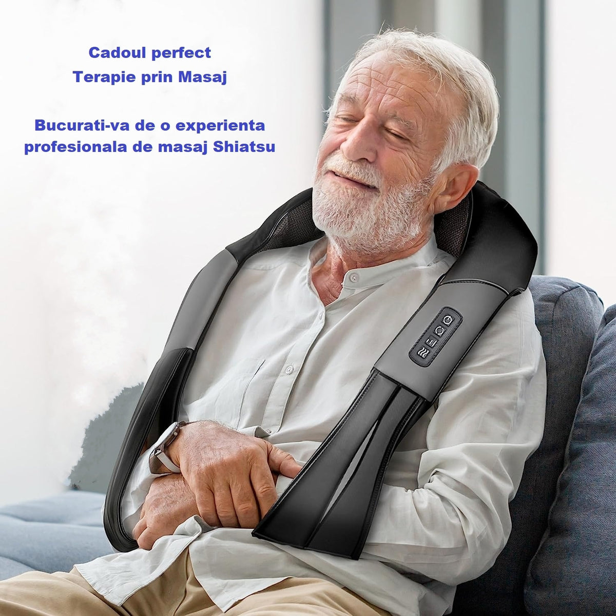 Aparat de Masaj Shiatsu pentru Gât și Umeri, cu Încălzire, Rotație în 2 Sensuri și Adaptor Auto