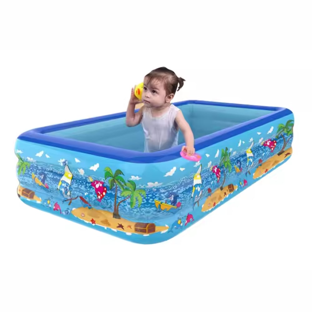Piscina Gonflabila Pentru Copii Wet Set | Model Ocean Cu Palmier | 210 x 130 x 56 cm | 3 Inele Gonflabile