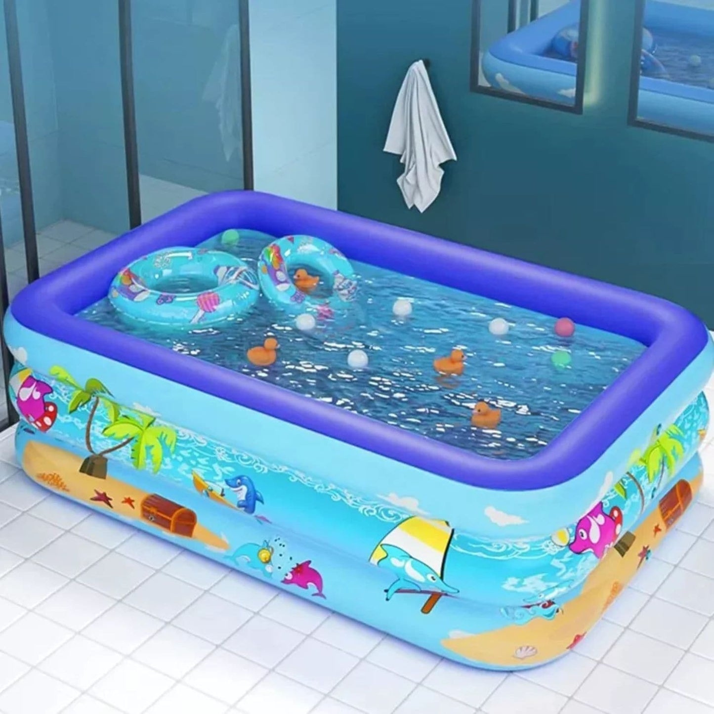 Piscina Gonflabila Albastra | 3 Inele Rezistente | 260 x 170 x 56 cm | Pentru Curte, Gradina si Activitati in Aer Liber