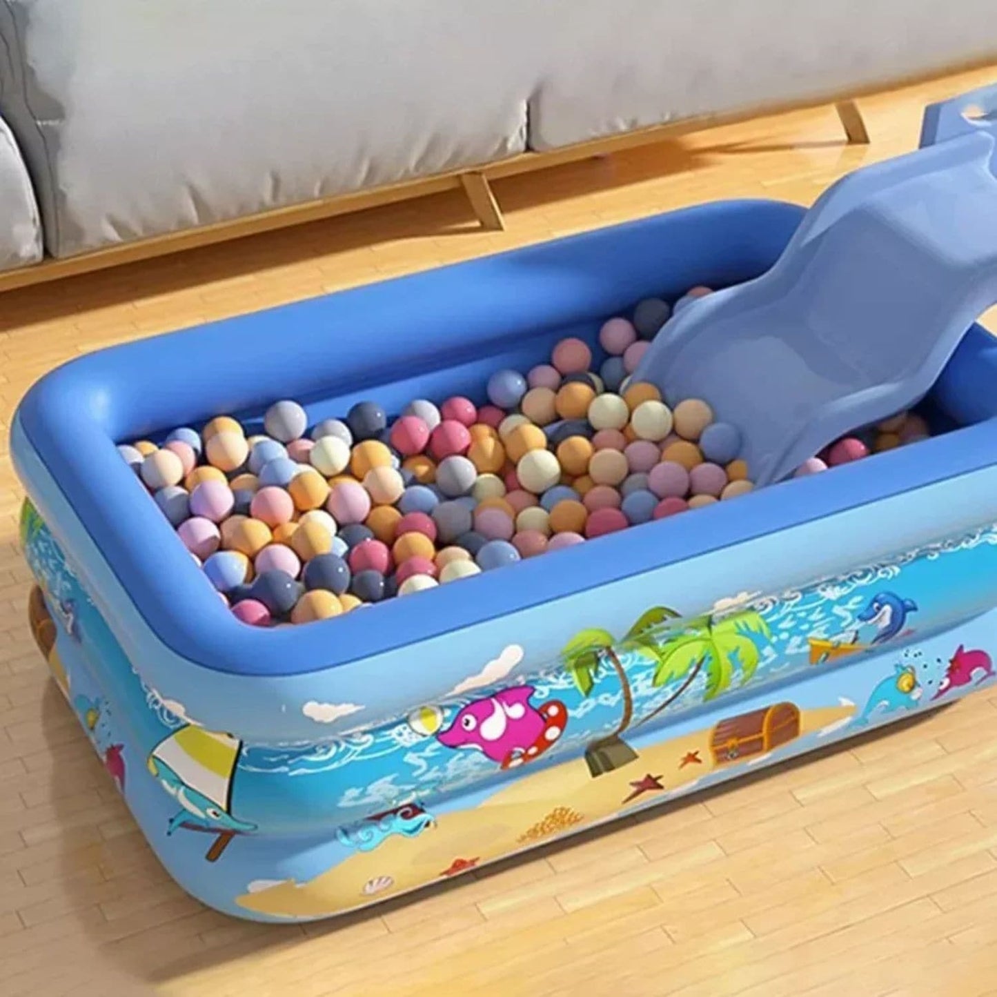 Piscina Gonflabila, pentru Adulti sau Copii, 3 Inele Gonflabile, Varsta 3+, 150x102x50