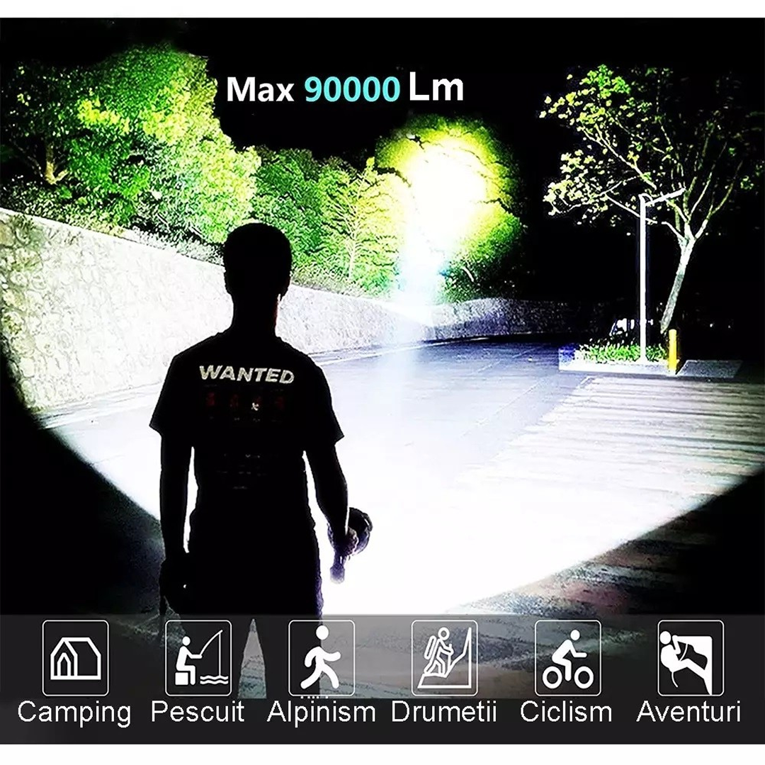 Lanterna LED Reincarcabila cu Powerbank | 4 Moduri Iluminare | USB | Trepied Inclus