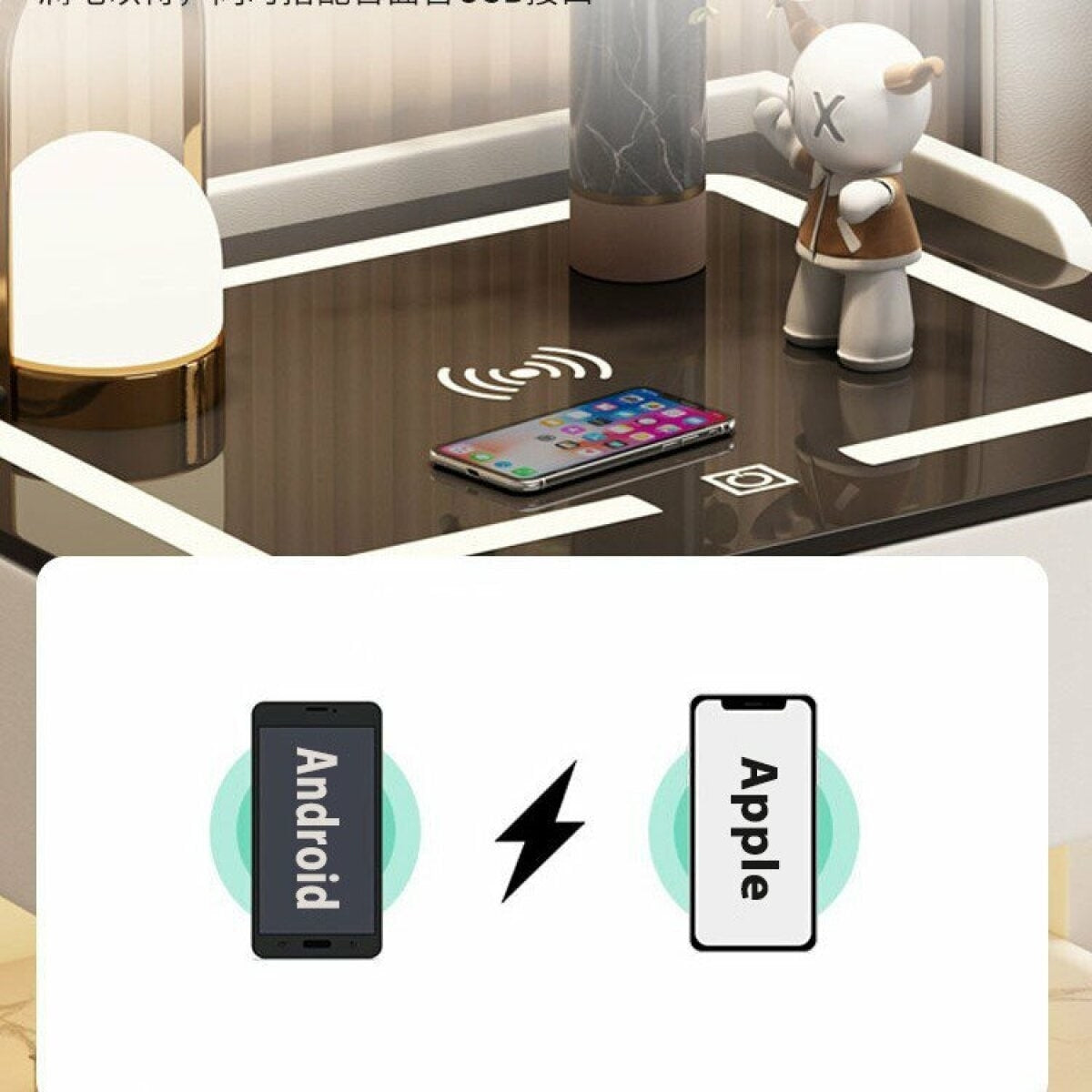 Noptieră Smart Maro cu 3 Sertare, Încărcare Wireless 15W și LED în 3 Culori