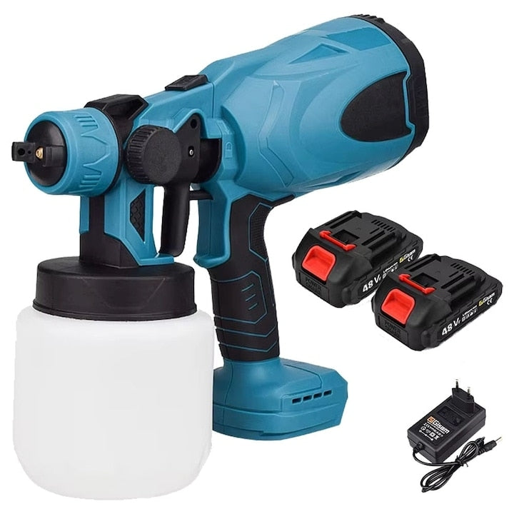Pistol de Vopsit cu Acumulator 48V, 2 Acumulatori, Rezervor 800 ml, 3 Moduri de Pulverizare