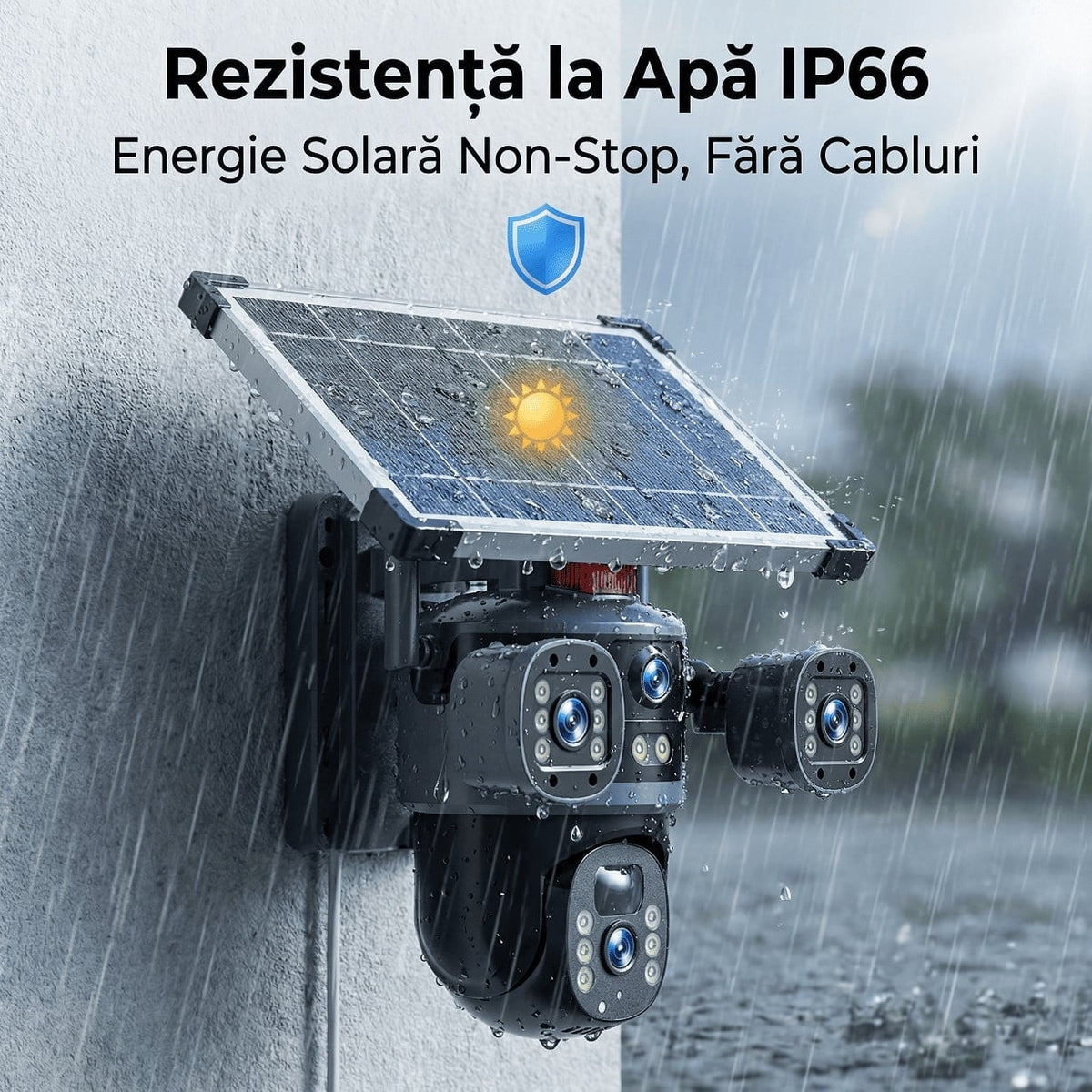 Cameră Solară 4G LTE cu 3 Obiective, 9MP, PTZ, Zoom 10x, IP66 + Card de Memorie Cadou