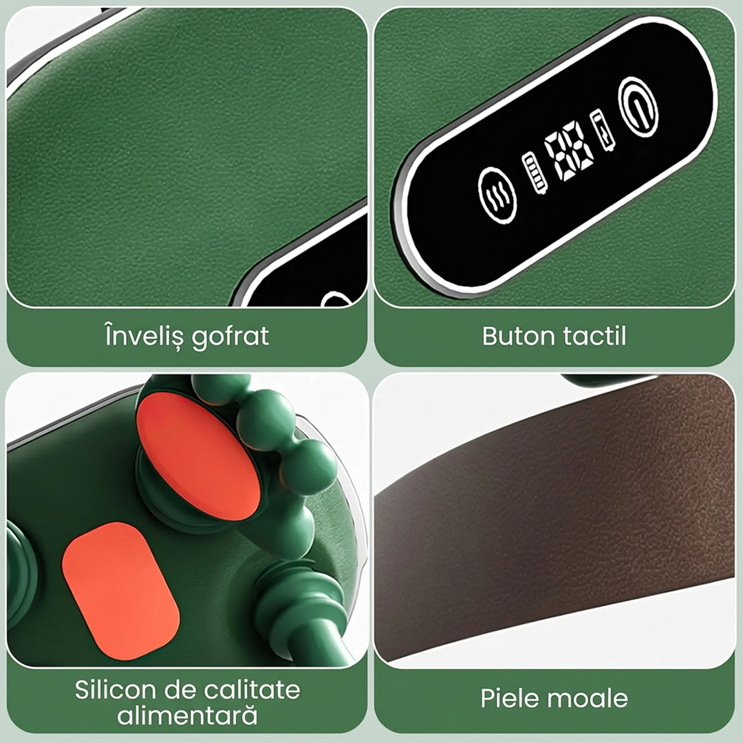 Aparat Masaj Gat si Spate cu Incalzire | 3 Viteze | 2 Niveluri Caldura 40°C/45°C | Wireless | Baterie 2000mAh | Cadoul Perfect