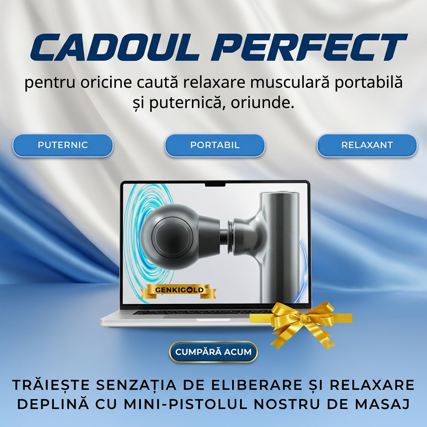 Mini Pistol de Masaj Muscular | 4 Capete Interschimbabile | USB Reincarcabil | Portabil | Masaj prin Percutie