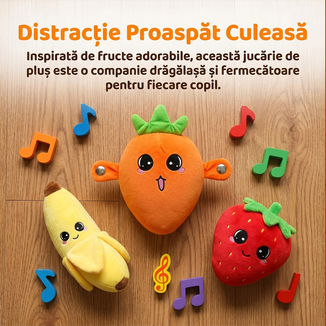 Jucarie Interactiva Muzicala pentru Copii, Model Capsuna | Activare prin Atingere | Plus Moale | 3 Baterii AA | 22x20x9.5 cm