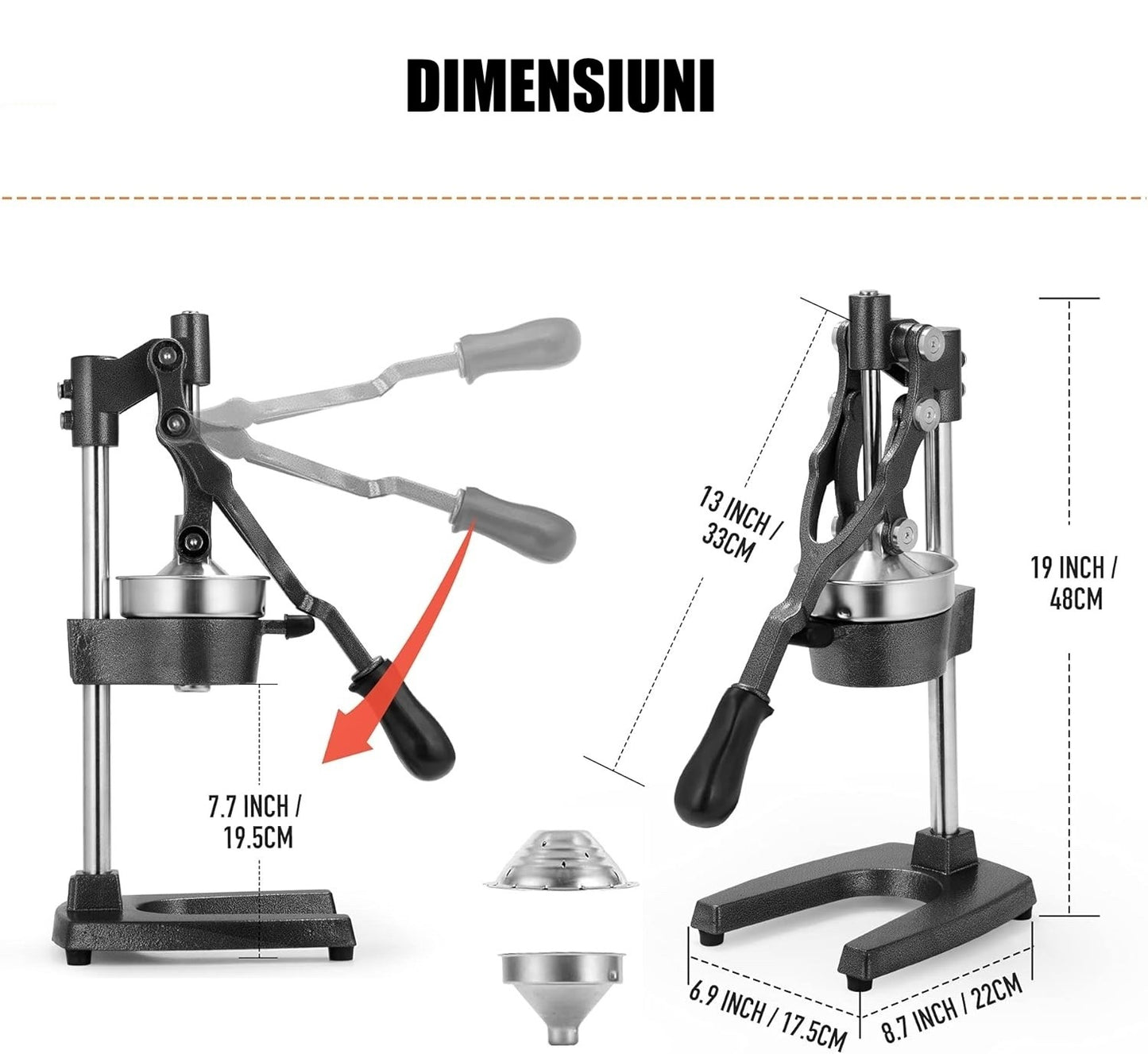 Storcator Manual Profesional din Fonta si Otel Inoxidabil - Presa pentru Stors Fructe