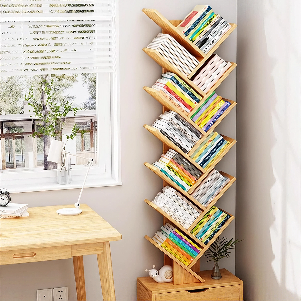 Raft pentru Carti in Forma de Copac | MDF Melaminat | Design Vertical | 158x34 cm