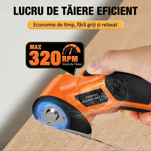 Taietor Electric Carton Fara Fir | Lama Otel Carbon | 6 mm | Blocare Siguranta | 430 g | Portocaliu