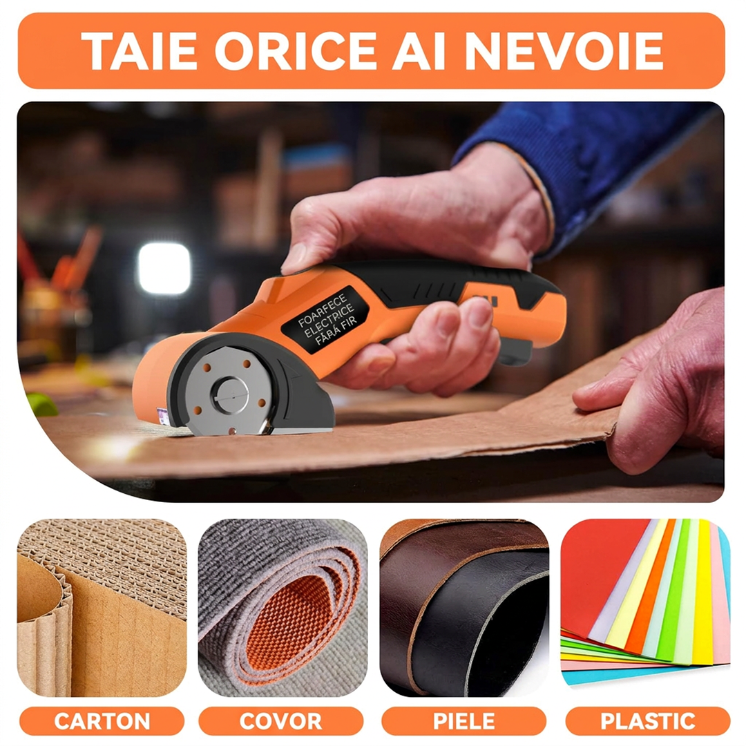 Taietor Electric Carton Fara Fir | Lama Otel Carbon | 6 mm | Blocare Siguranta | 430 g | Portocaliu